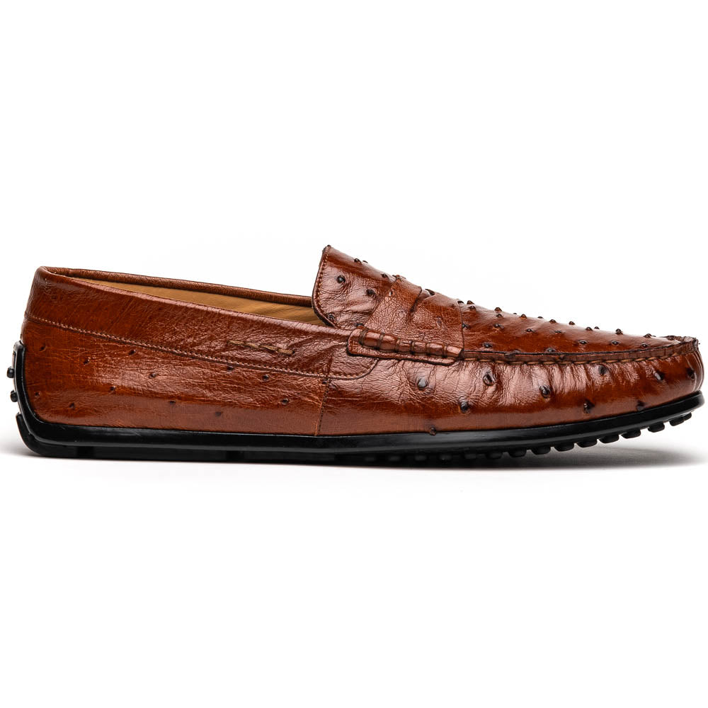Zelli Monza Ostrich Quill Driving Loafers Brandy