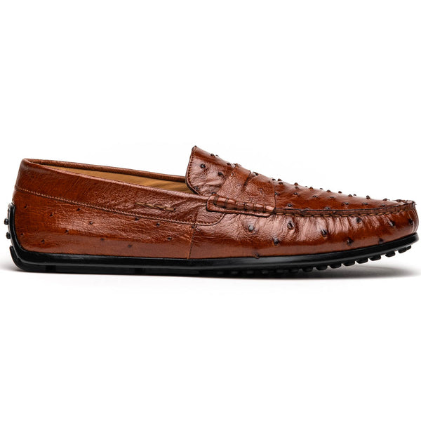Zelli Monza Ostrich Quill Driving Loafers Brandy