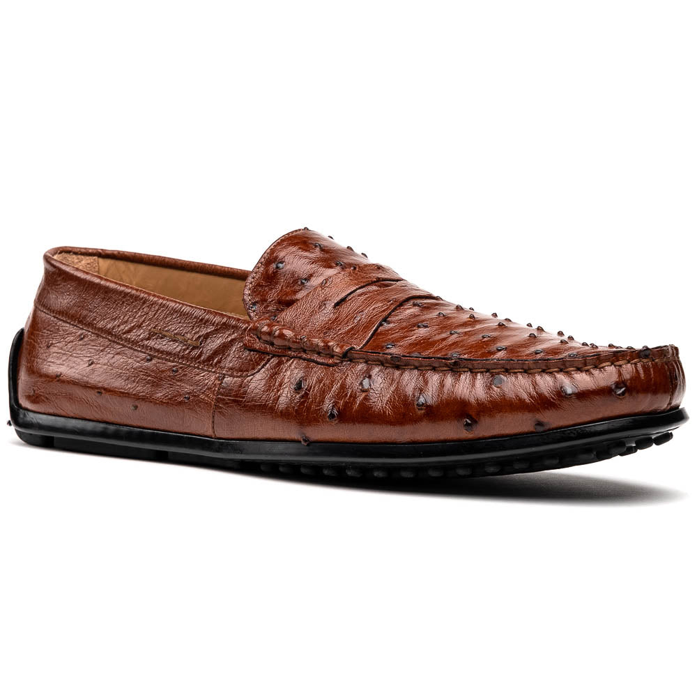 Zelli Monza Ostrich Quill Driving Loafers Brandy (33-100-BDY)