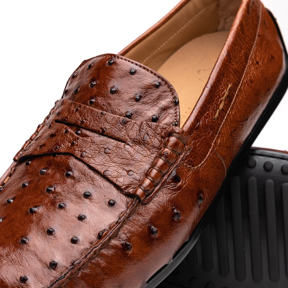 Zelli Monza Ostrich Quill Driving Loafers Brandy
