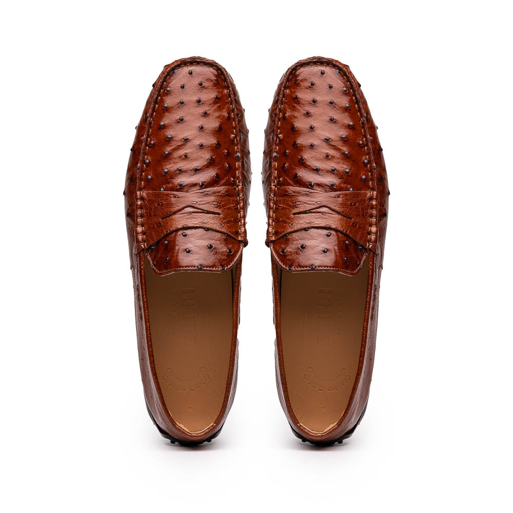 Zelli Monza Ostrich Quill Driving Loafers Brandy (33-100-BDY)