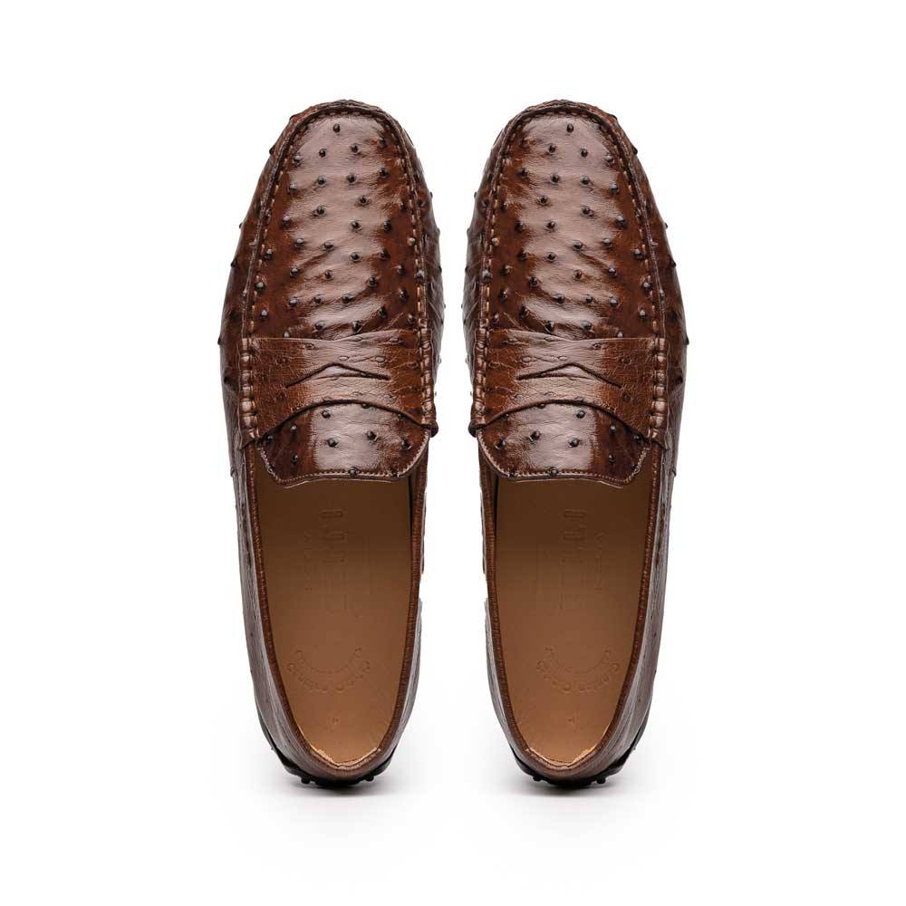 Zelli Monza Ostrich Quill Driving Loafers Brown | MensDesignerShoe.com