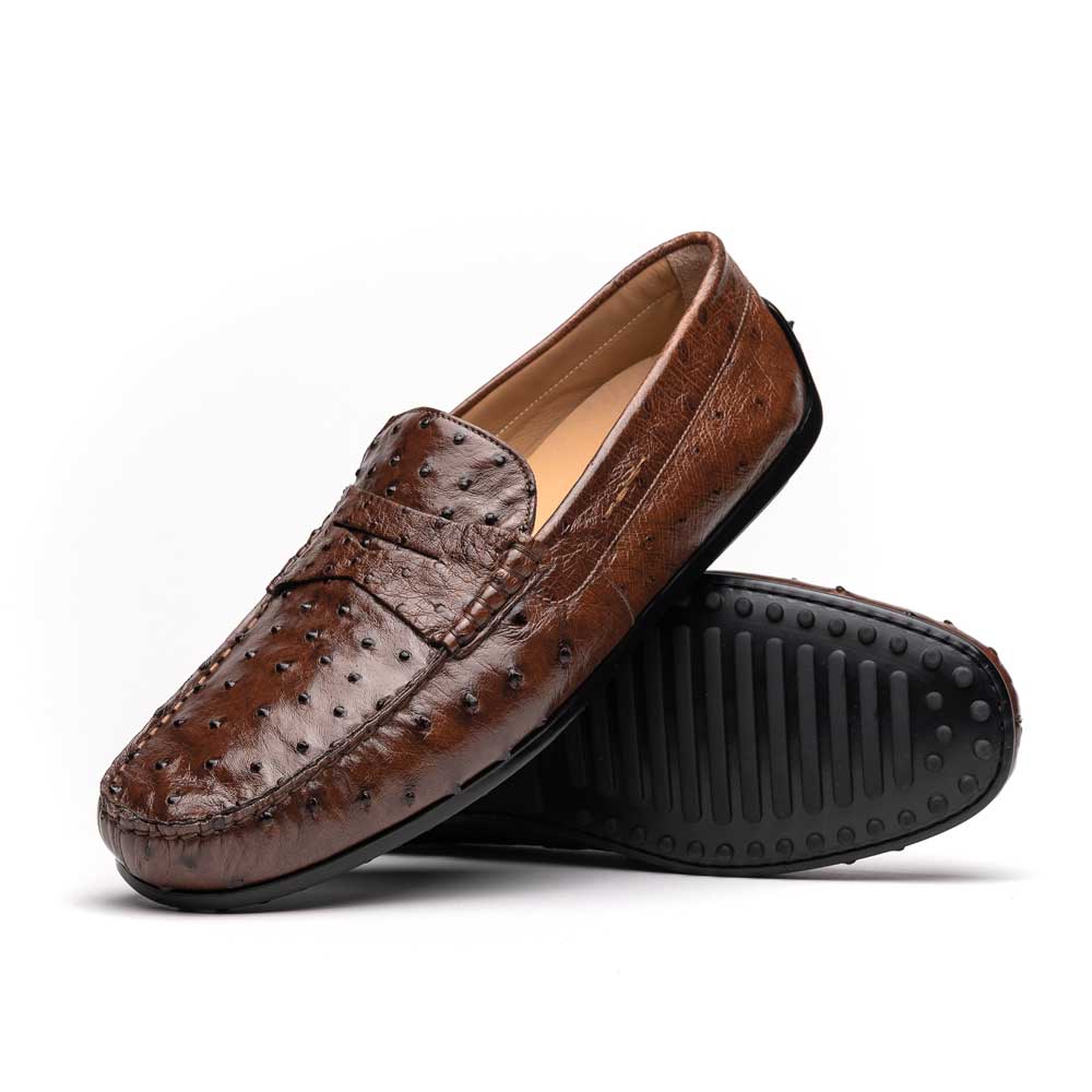 Zelli Monza Ostrich Quill Driving Loafers Brown | MensDesignerShoe.com