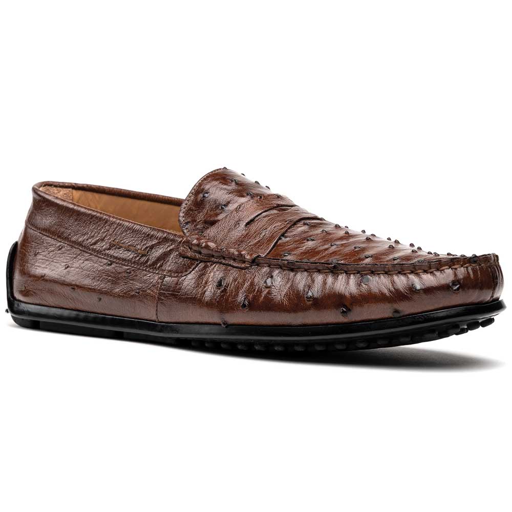 Zelli Monza Ostrich Quill Driving Loafers Brown | MensDesignerShoe.com