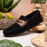 Zelli Monza Suede & Calfskin Driving Loafers Black / Chestnut (36-300-BLK)