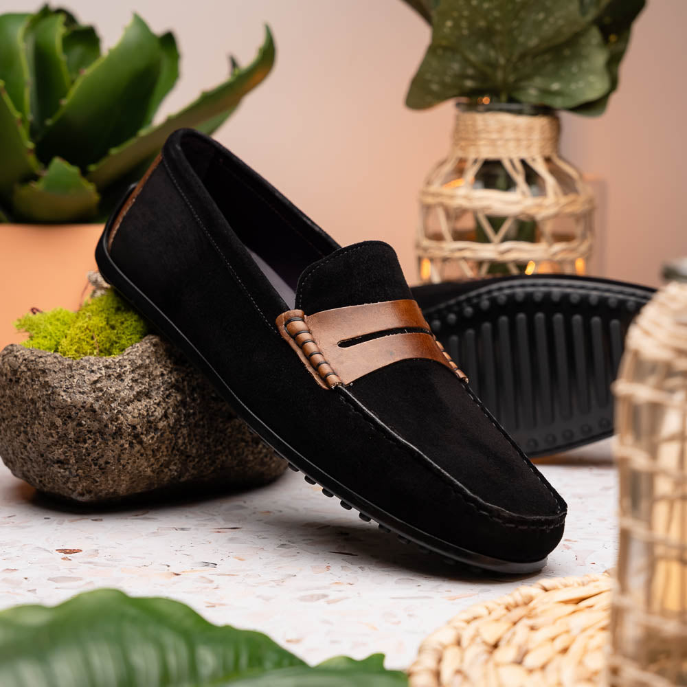 Zelli Monza Suede & Calfskin Driving Loafers Black / Chestnut