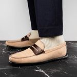 Zelli Monza Suede & Calfskin Driving Loafers Bone / Chestnut (36-300-BLK)