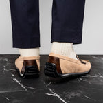 Zelli Monza Suede & Calfskin Driving Loafers Bone / Chestnut (36-300-BLK)