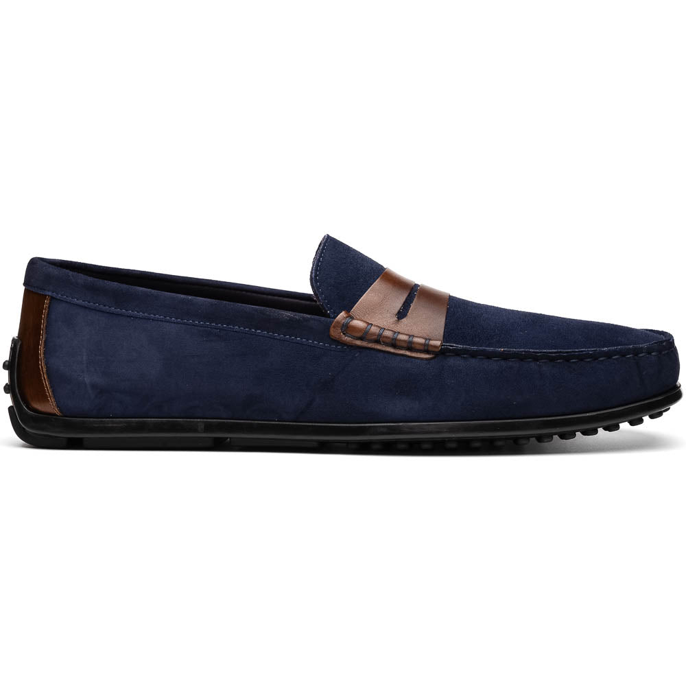 Zelli Monza Suede & Calfskin Driving Loafers Navy / Chestnut
