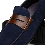 Zelli Monza Suede & Calfskin Driving Loafers Navy / Chestnut (36-300-NVY)