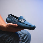 Zelli Monza Suede & Crocodile Driving Shoes Denim (31-160-DNM)