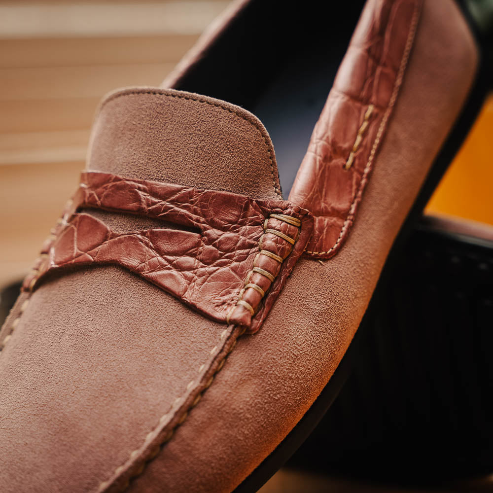 Zelli Monza Suede & Crocodile Driving Shoes Candy (31-160-CDY)
