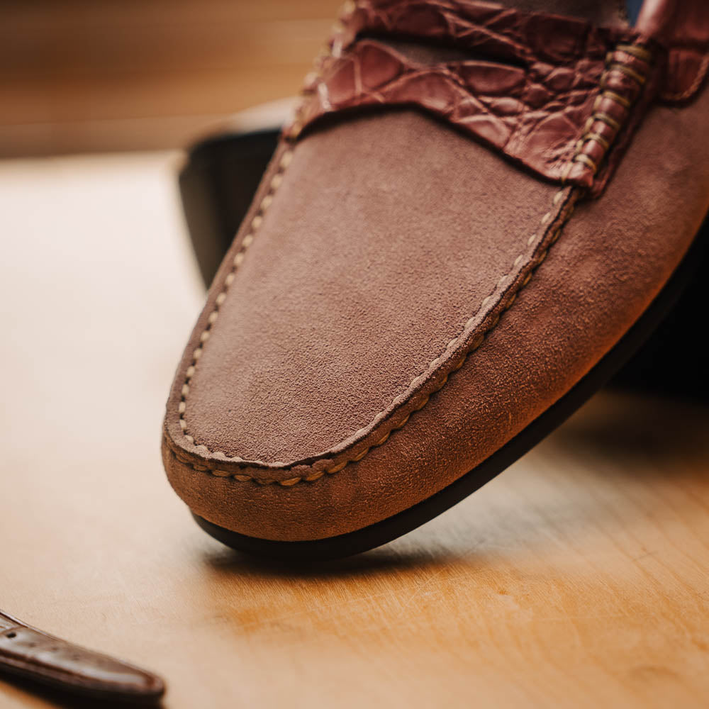 Zelli Monza Suede & Crocodile Driving Shoes Candy (31-160-CDY)