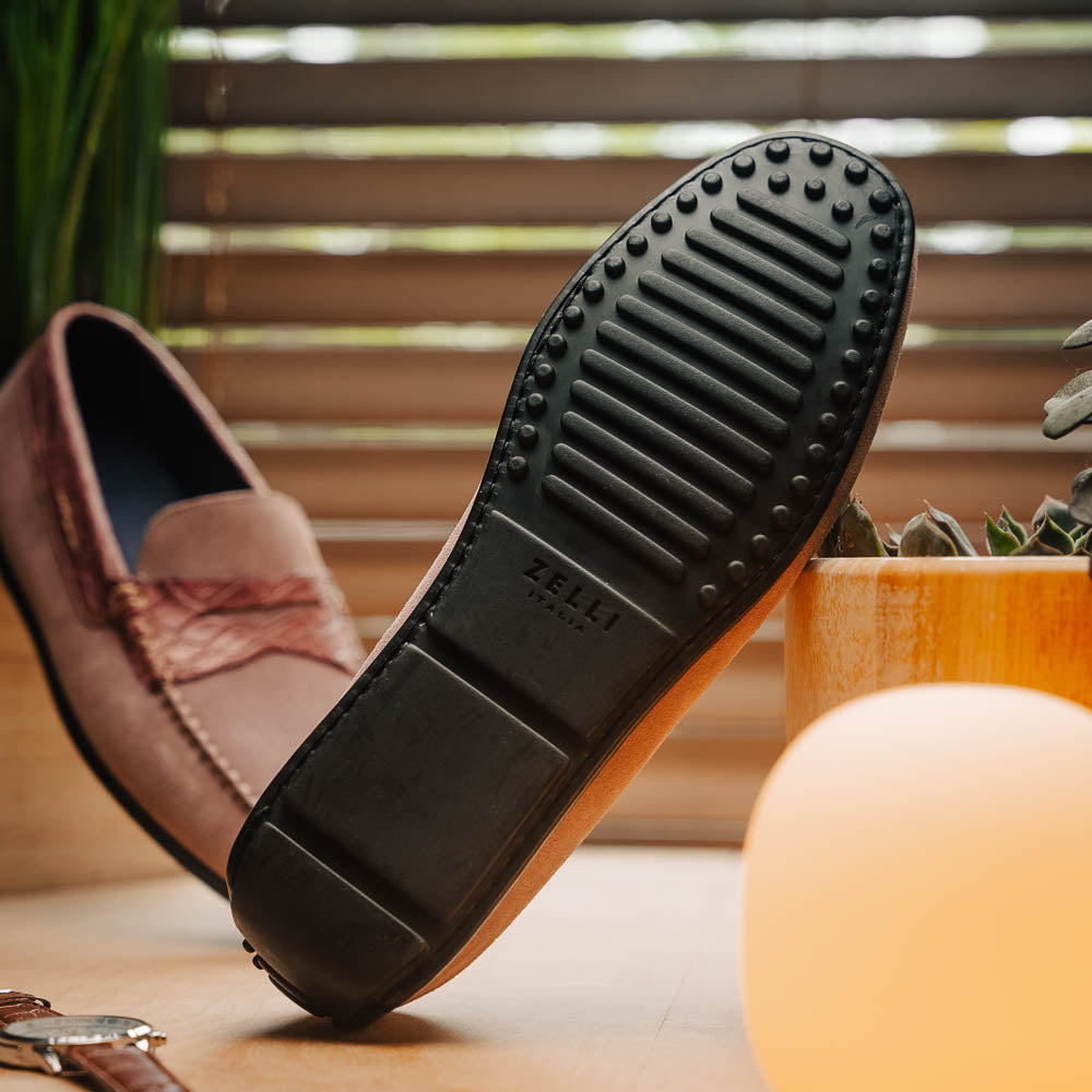 Zelli Monza Suede & Crocodile Driving Shoes Candy