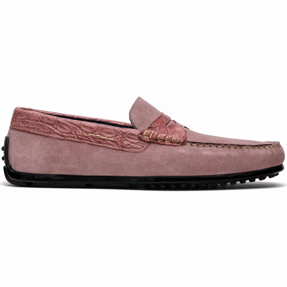Zelli Monza Suede & Crocodile Driving Shoes Candy