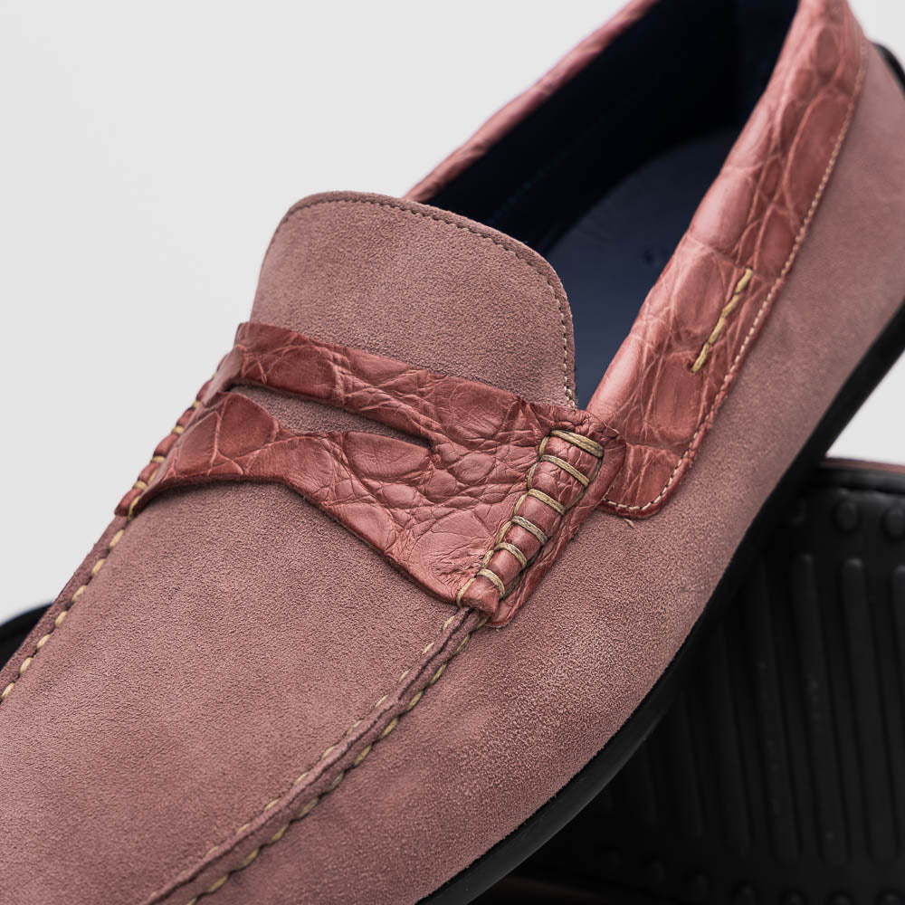 Zelli Monza Suede & Crocodile Driving Shoes Candy