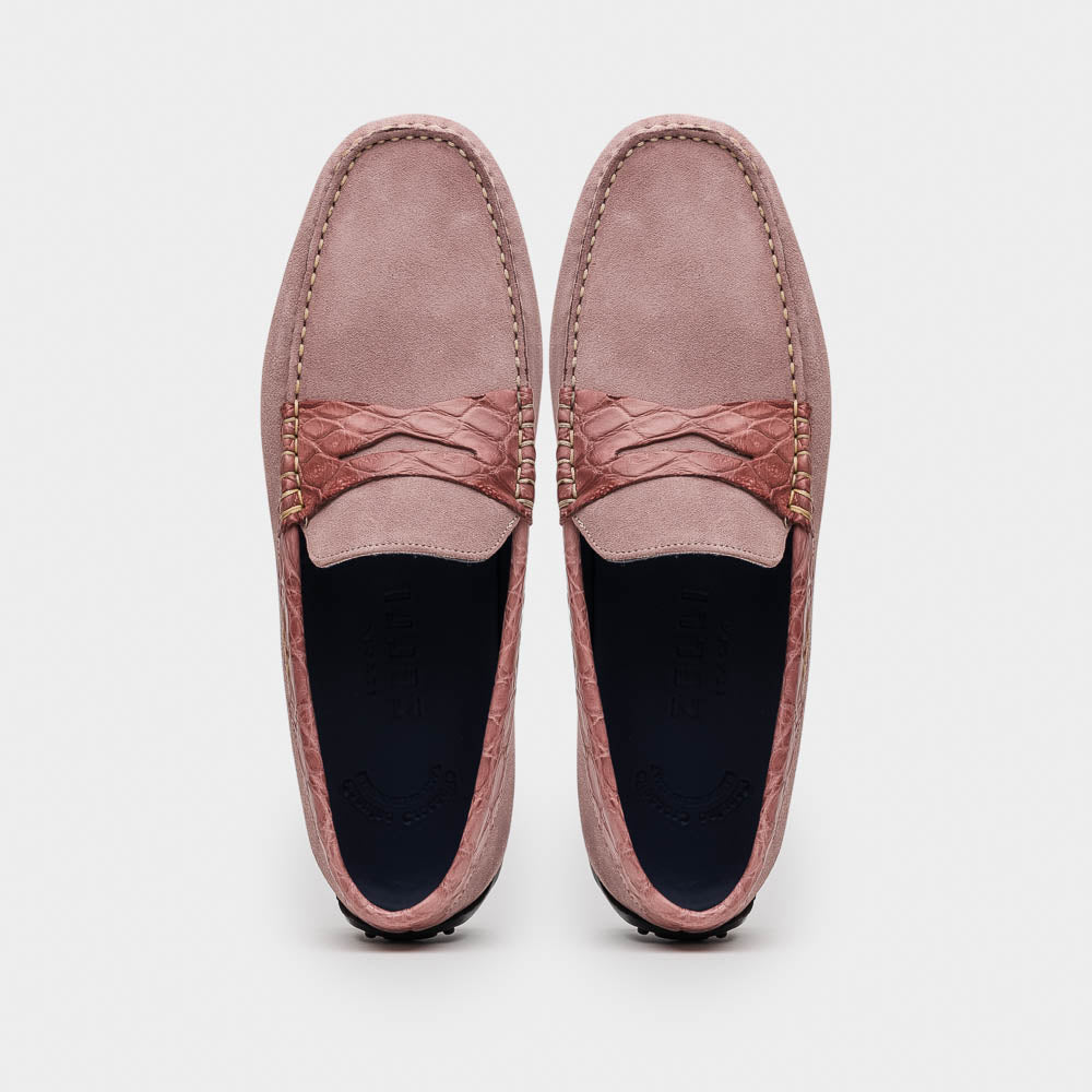 Zelli Monza Suede & Crocodile Driving Shoes Candy (31-160-CDY)