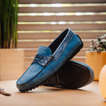 Zelli Monza Suede & Crocodile Driving Shoes Denim (31-160-DNM)