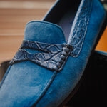 Zelli Monza Suede & Crocodile Driving Shoes Denim (31-160-DNM)