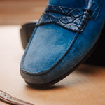 Zelli Monza Suede & Crocodile Driving Shoes Denim (31-160-DNM)