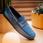 Zelli Monza Suede & Crocodile Driving Shoes Denim (31-160-DNM)