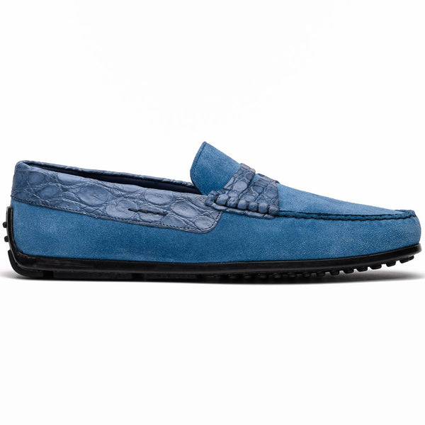 Zelli Monza Suede & Crocodile Driving Shoes Denim