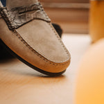 Zelli Monza Suede & Crocodile Driving Shoes Sand (MONZA-SUED-CROC)