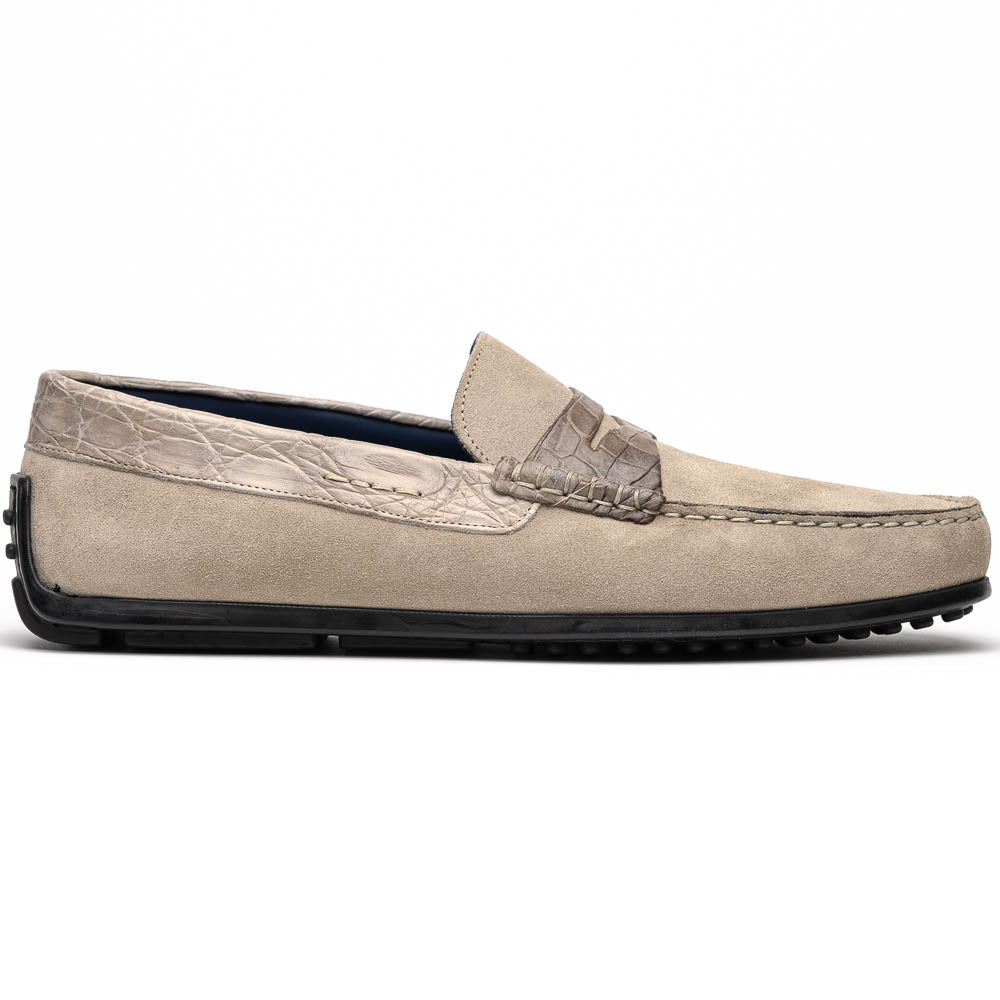 Zelli Monza Suede & Crocodile Driving Shoes Sand