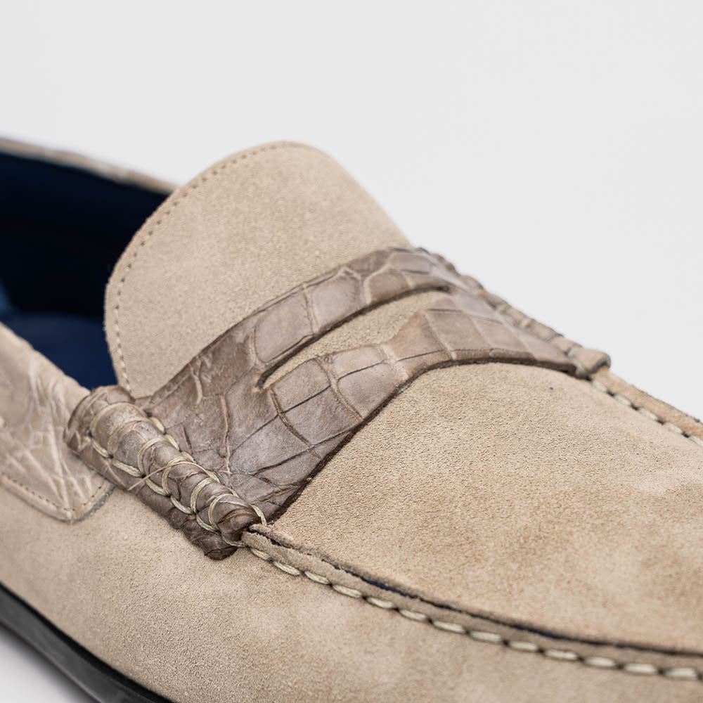 Zelli Monza Suede & Crocodile Driving Shoes Sand (MONZA-SUED-CROC)