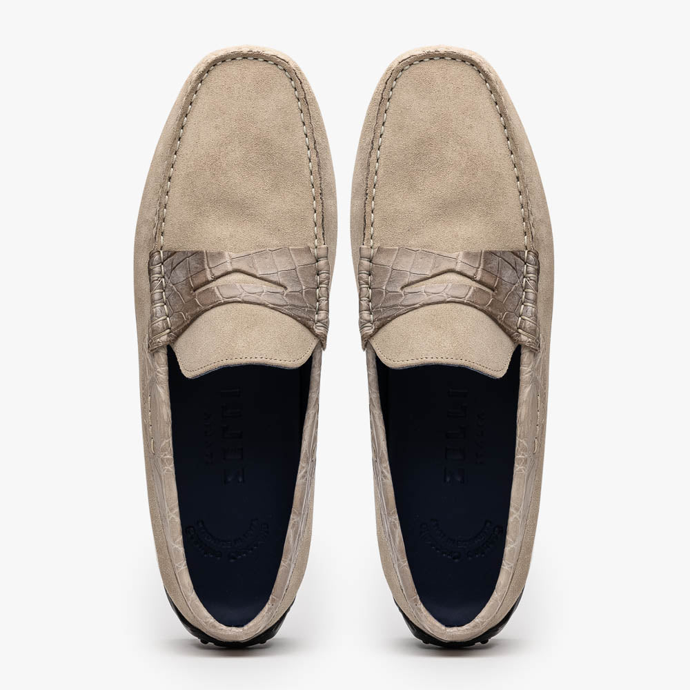 Zelli Monza Suede & Crocodile Driving Shoes Sand (MONZA-SUED-CROC)
