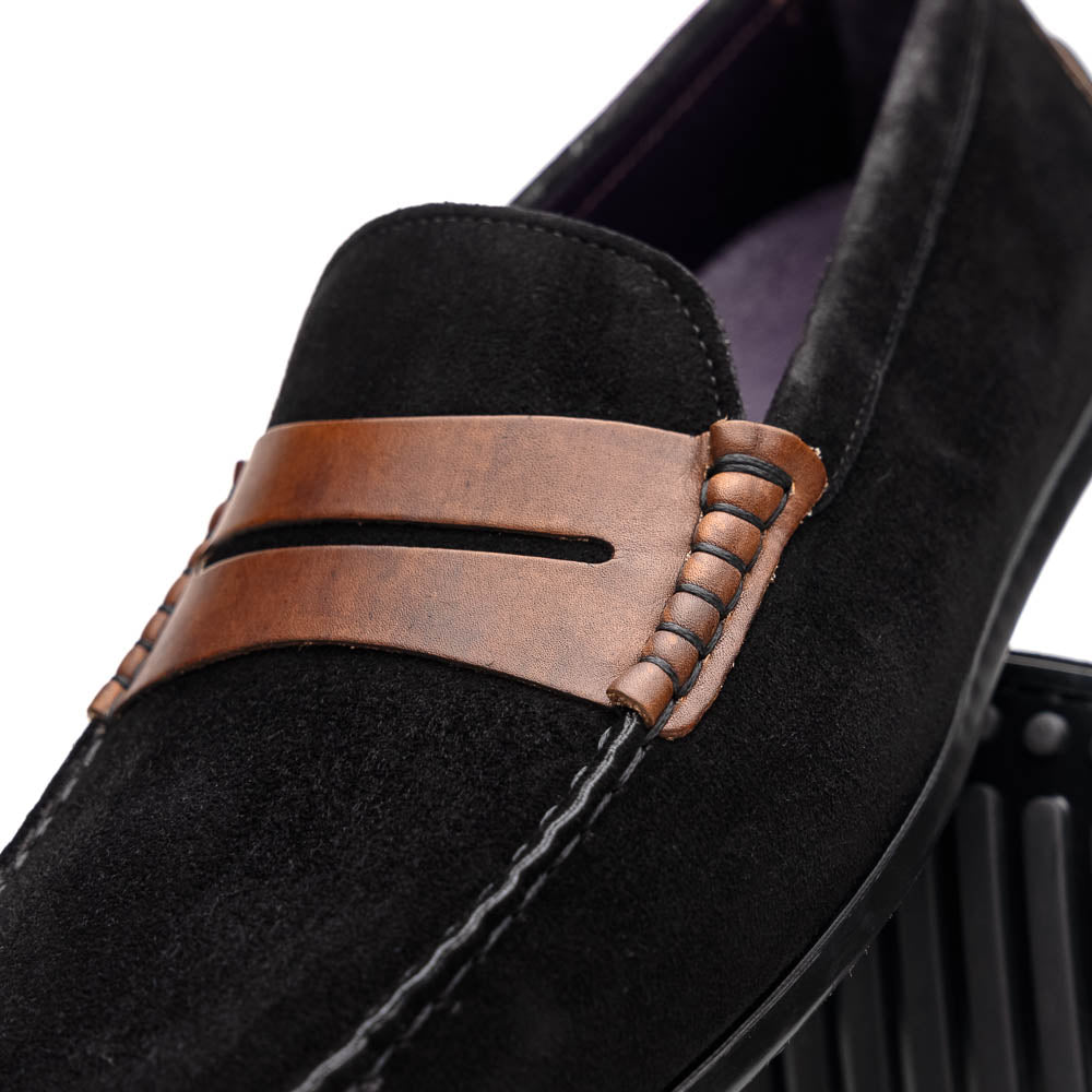 Zelli Monza Suede & Calfskin Driving Loafers Black / Chestnut (36-300-BLK)