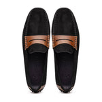 Zelli Monza Suede & Calfskin Driving Loafers Black / Chestnut (36-300-BLK)