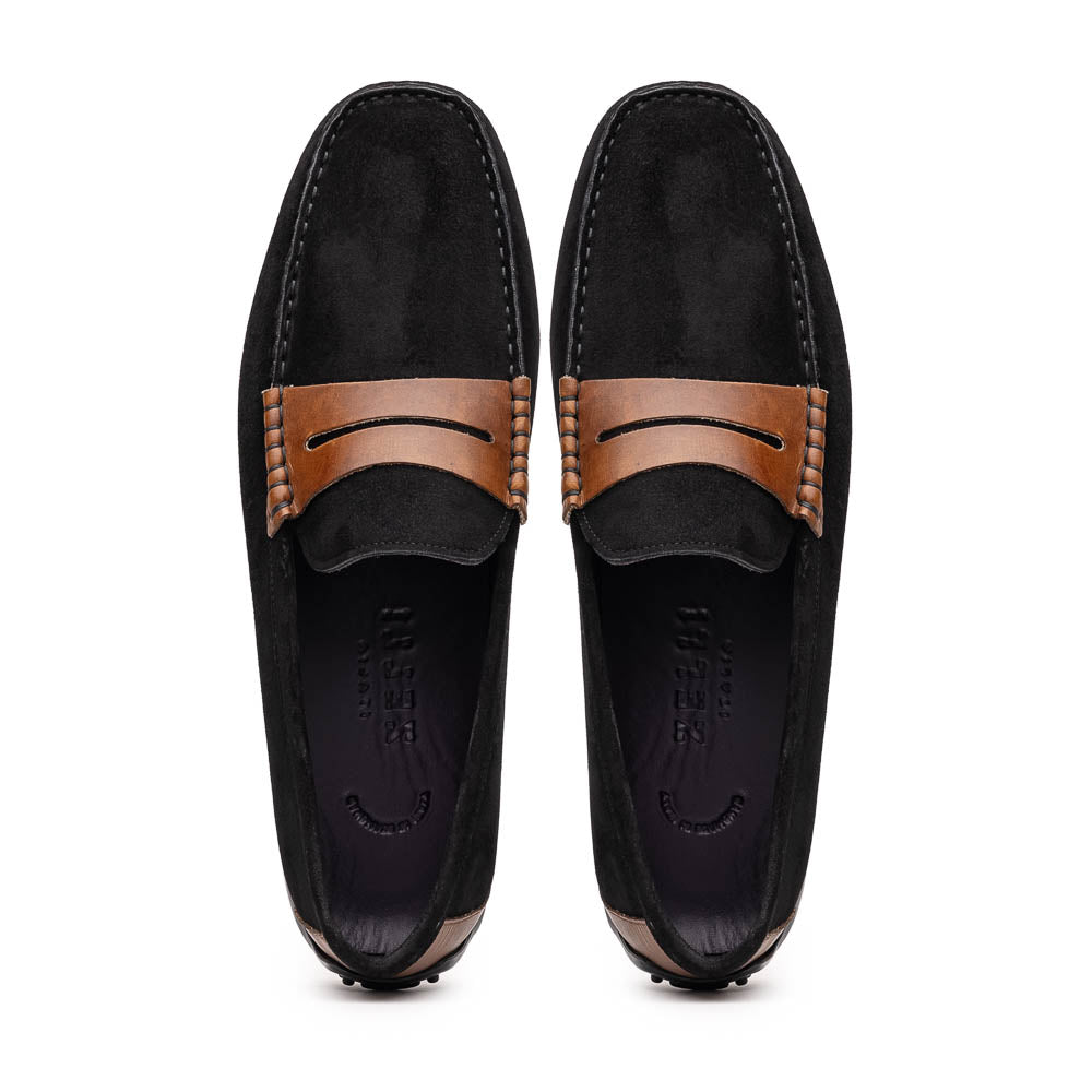 Zelli Monza Suede & Calfskin Driving Loafers Black / Chestnut (36-300-BLK)