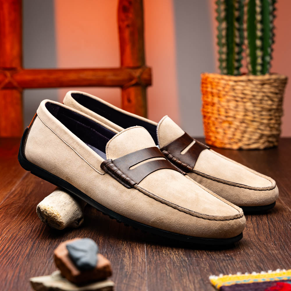 Zelli Monza Suede & Calfskin Driving Loafers Bone / Chestnut (36-300-BLK)