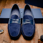 Zelli Monza Suede & Embossed Crocodile Driving Shoes Navy (31-161-NVY)