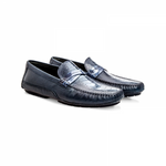Moreschi 041960B Ostrich & Deerskin Driving Shoes Dark Blue (SPECIAL ORDER)