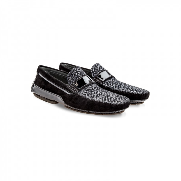 Moreschi 042307A Suede and patent Leather driver Shoes Black (SPECIAL ORDER)