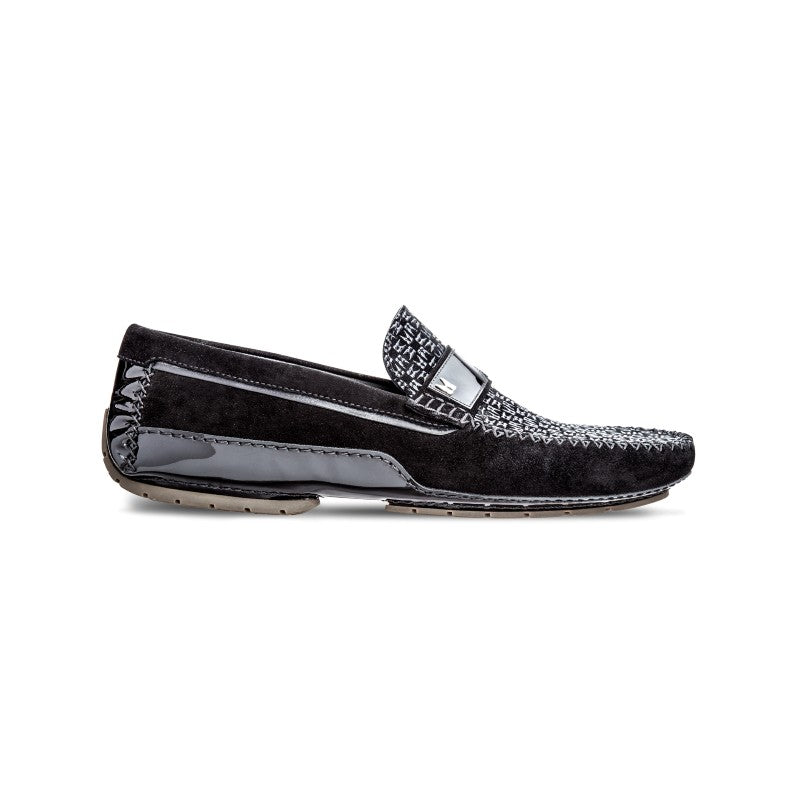Moreschi 042307A Suede and patent Leather driver Shoes Black