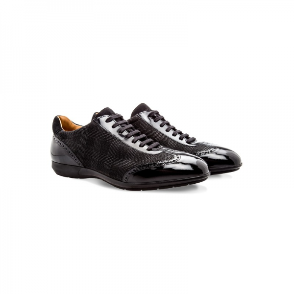 Moreschi 042323A Suede Leather sneakers with patent Leather Black (SPECIAL ORDER)