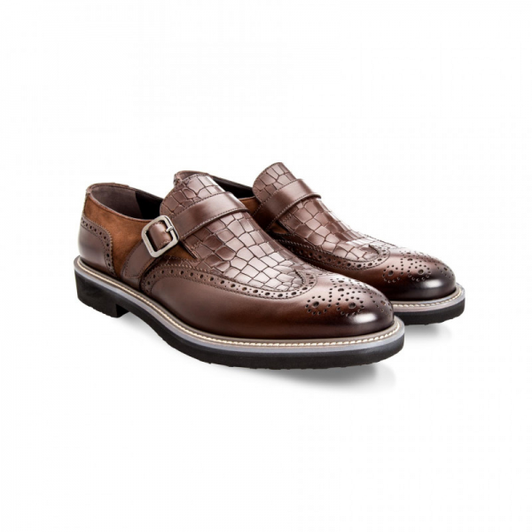 Moreschi 042498A Multi-Leather Monk Shoes Dark Brown (SPECIAL ORDER)