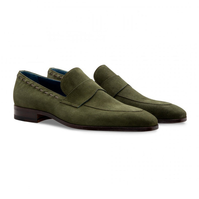 Moreschi 043122A Suede Loafer Shoes Dark Green