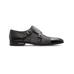 Moreschi 043137 Calfskin and Suede Monk Shoes Black