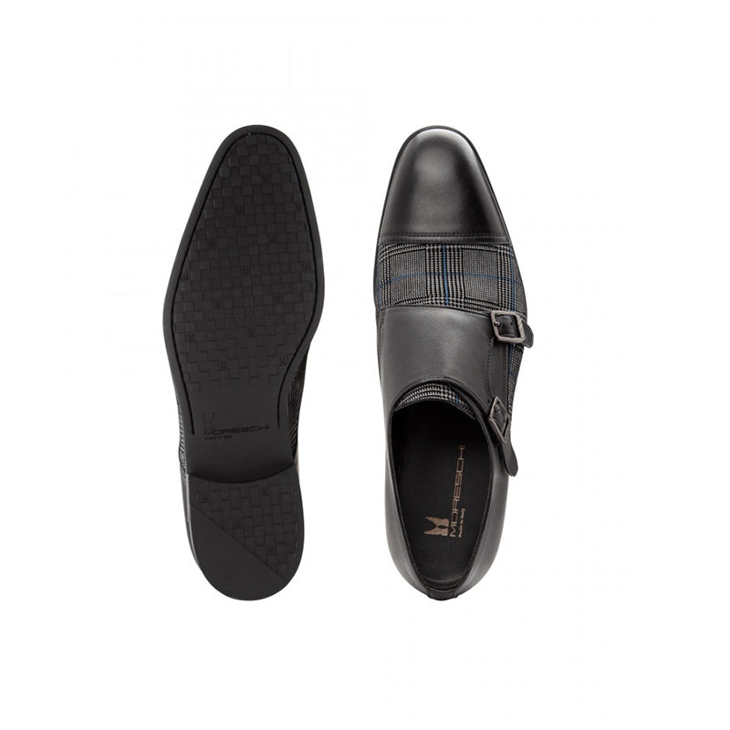 Moreschi 043137 Calfskin and Suede Monk Shoes Black