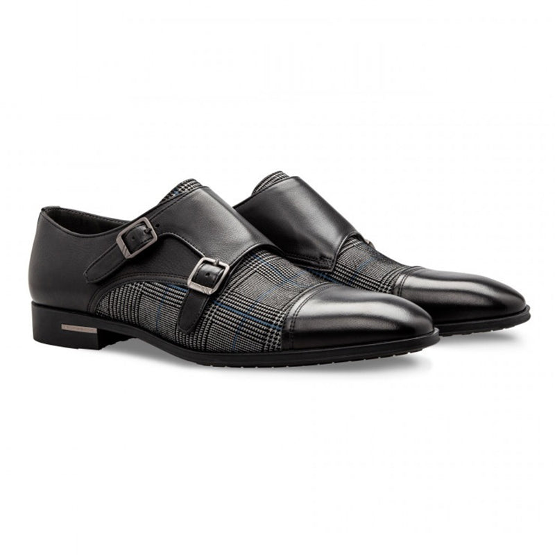 Moreschi 043137 Calfskin and Suede Monk Shoes Black