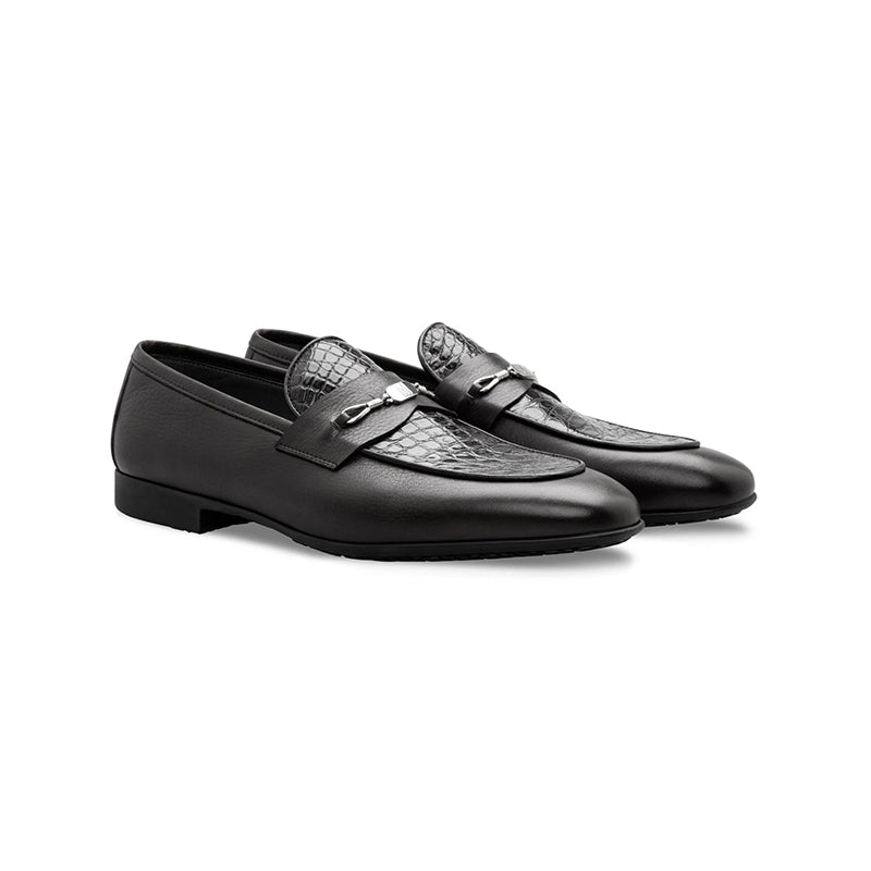 Moreschi 043160-NE Alligator & Calfskin Loafers Black