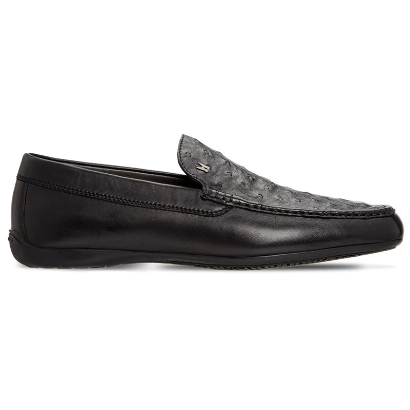 Moreschi 043591B Ostrich & Calfskin Loafers Black