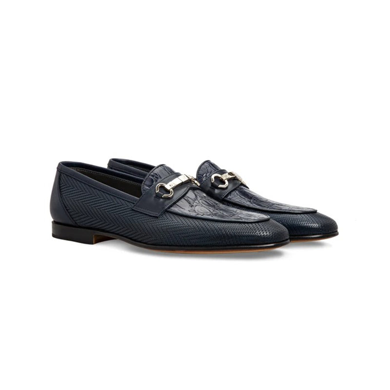 Moreschi 043664-BS Crocodile & Calf Loafers Dark Blue