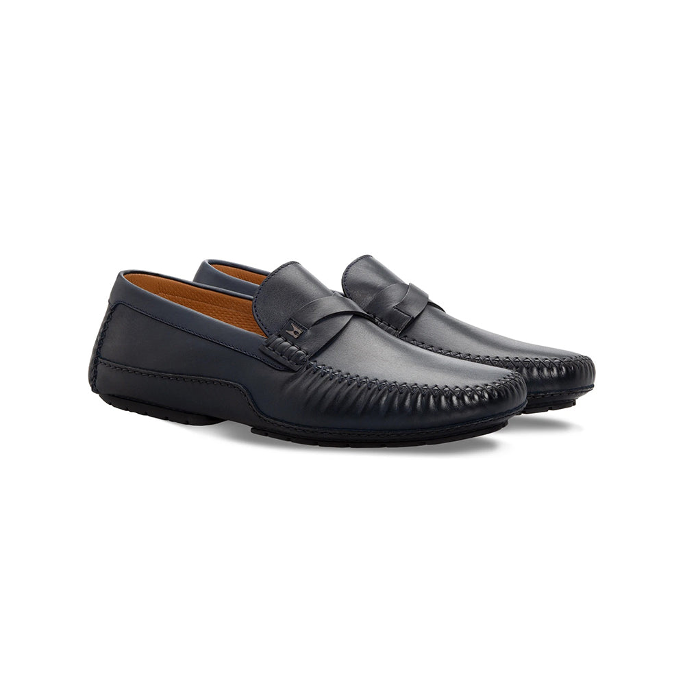 Moreschi 043706A Calfskin Driving Shoes Navy Blue