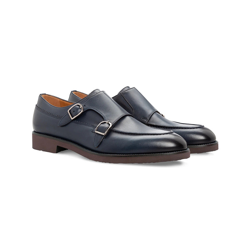 Moreschi 043752A Calfskin Monkstrap Shoes Antique Blue