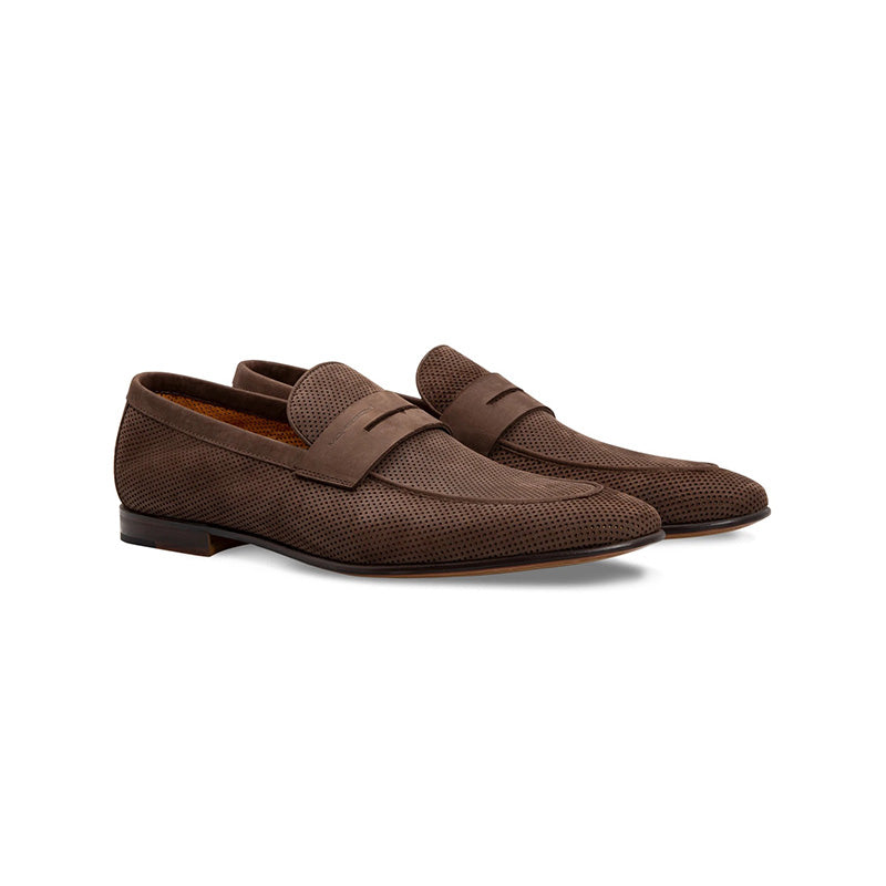 Moreschi 043848 Perforated Suede Loafer Dark Brown
